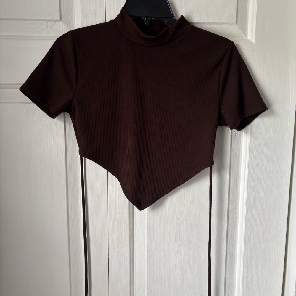 Forever 21 Chocolate Brown Ribbed Mock Neck Crop Top